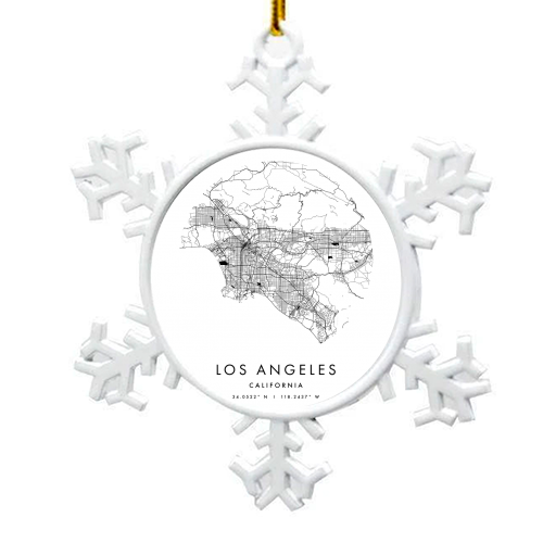 Los Angeles California Minimal Modern Circle Street Map - snowflake decoration by Toni Scott