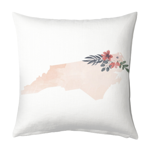 North Carolina Floral Watercolor State - designed cushion by Toni Scott
