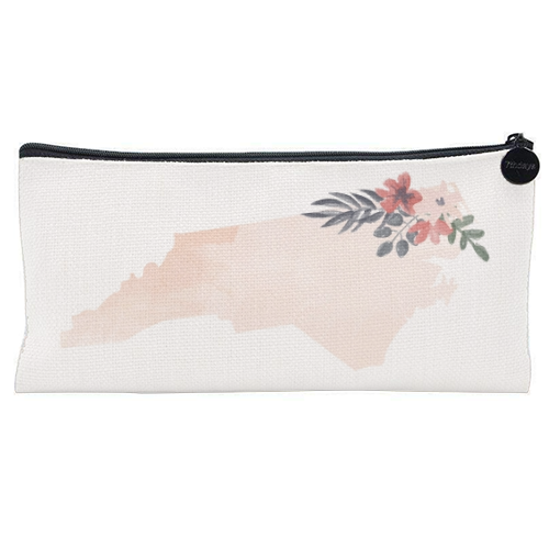North Carolina Floral Watercolor State - flat pencil case by Toni Scott