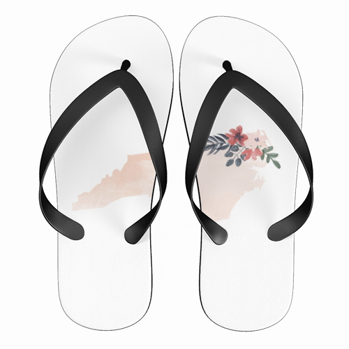 North Carolina Floral Watercolor State - funny flip flops by Toni Scott