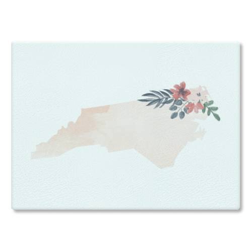 North Carolina Floral Watercolor State - glass chopping board by Toni Scott