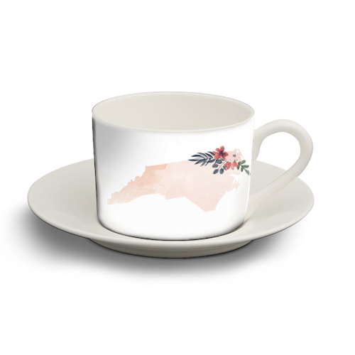 North Carolina Floral Watercolor State - personalised cup and saucer by Toni Scott