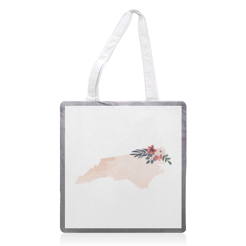 North Carolina Floral Watercolor State - printed tote bag by Toni Scott