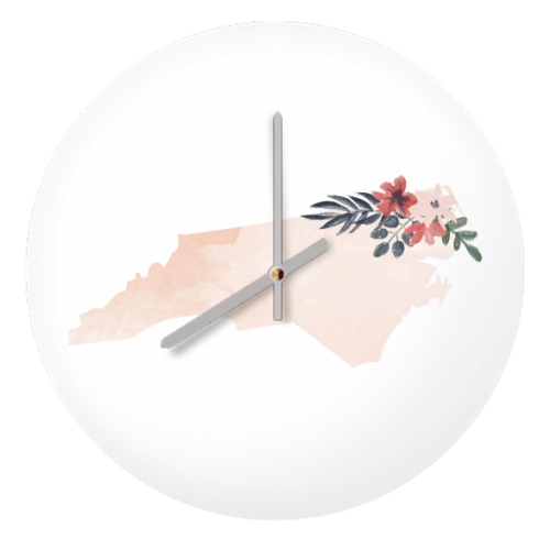 North Carolina Floral Watercolor State - quirky wall clock by Toni Scott