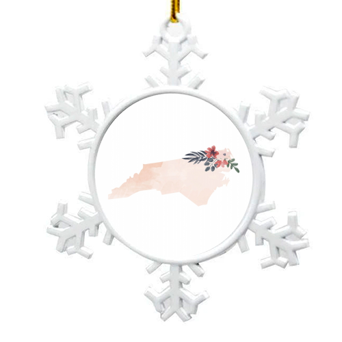 North Carolina Floral Watercolor State - snowflake decoration by Toni Scott