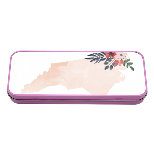 North Carolina Floral Watercolor State - tin pencil case by Toni Scott
