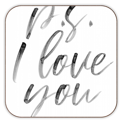 P.S. I Love You Watercolor Script - personalised beer coaster by Toni Scott