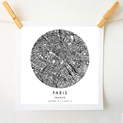 Paris France Minimal Modern Circle Street Map - A1 - A4 art print by Toni Scott