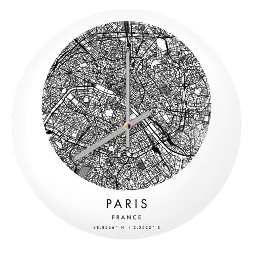 Paris France Minimal Modern Circle Street Map - quirky wall clock by Toni Scott
