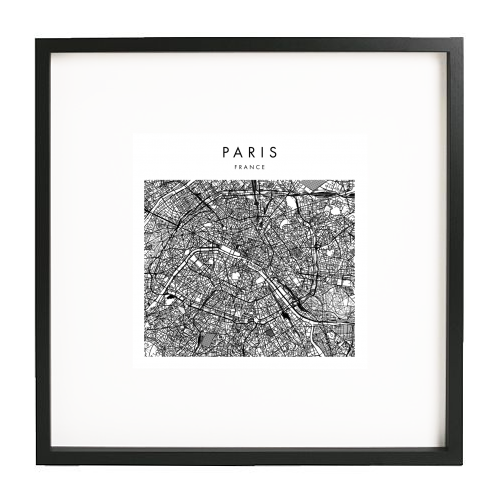 Paris France Minimal Modern Street Map - white/black framed print by Toni Scott
