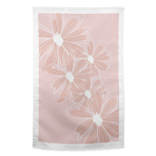 Pink and White Daisy Flowers - funny tea towel by Toni Scott