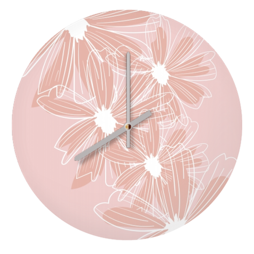 Pink and White Daisy Flowers - quirky wall clock by Toni Scott