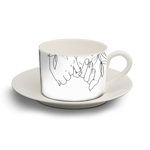 Pinky Promise Line Art with Leaves - personalised cup and saucer by Toni Scott