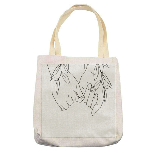 Pinky Promise Line Art with Leaves - printed tote bag by Toni Scott