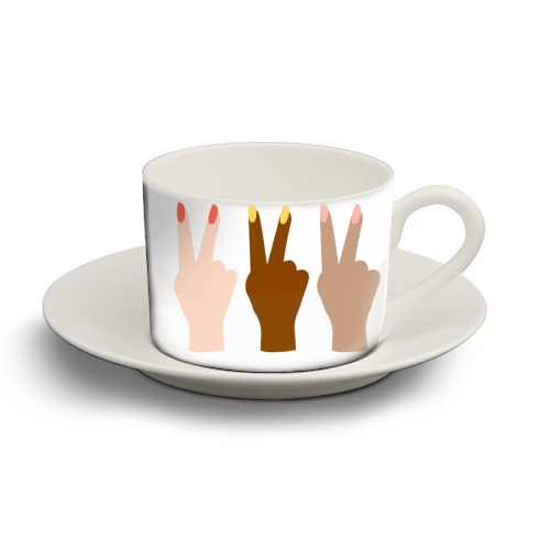 United Diversity Girl Power Peace Signs with Nail Polish - personalised cup and saucer by Toni Scott