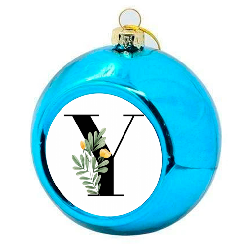 Y Floral Letter Initial - colourful christmas bauble by Toni Scott