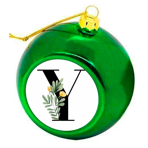 Y Floral Letter Initial - colourful christmas bauble by Toni Scott