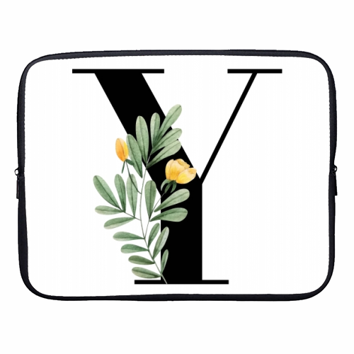 Y Floral Letter Initial - designer laptop sleeve by Toni Scott