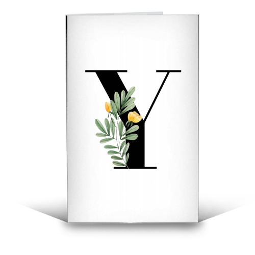 Y Floral Letter Initial - funny greeting card by Toni Scott