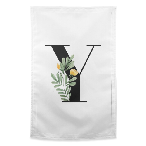 Y Floral Letter Initial - funny tea towel by Toni Scott