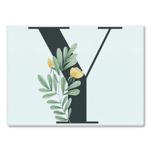 Y Floral Letter Initial - glass chopping board by Toni Scott