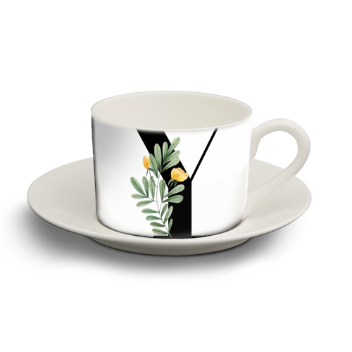 Y Floral Letter Initial - personalised cup and saucer by Toni Scott