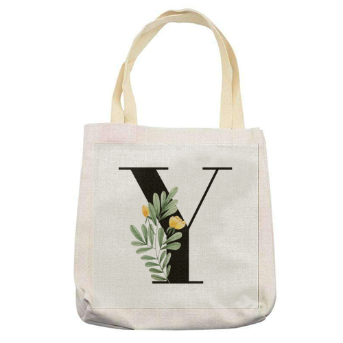 Y Floral Letter Initial - printed tote bag by Toni Scott