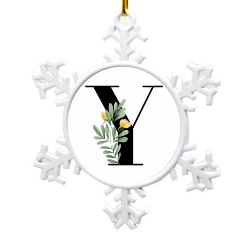 Y Floral Letter Initial - snowflake decoration by Toni Scott