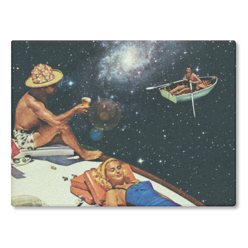 Space Boat Party - glass chopping board by taudalpoi