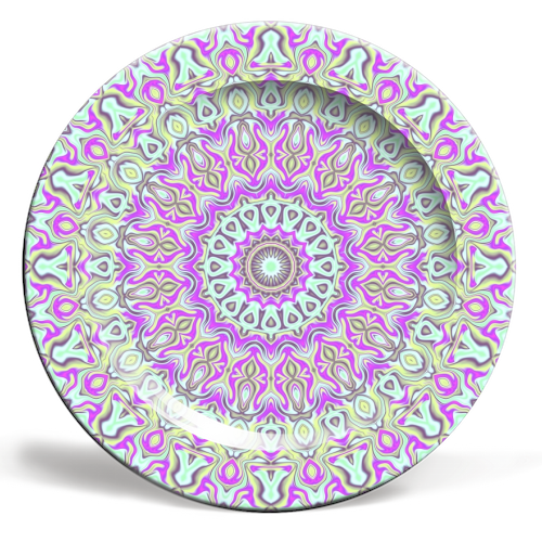 Boho Colorful Funky Mandala - ceramic dinner plate by Kaleiope Studio