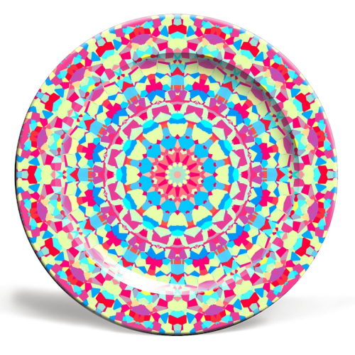 Vivid Colorful Groovy Mandala - ceramic dinner plate by Kaleiope Studio