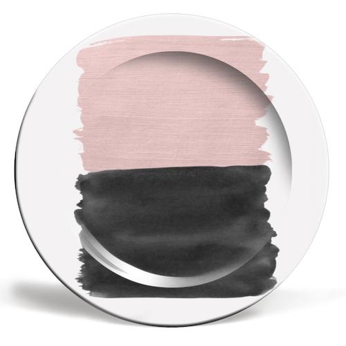 Blush Black Abstract Minimalism #1 #minimal #ink #decor #art - ceramic dinner plate by Anita Bella Jantz
