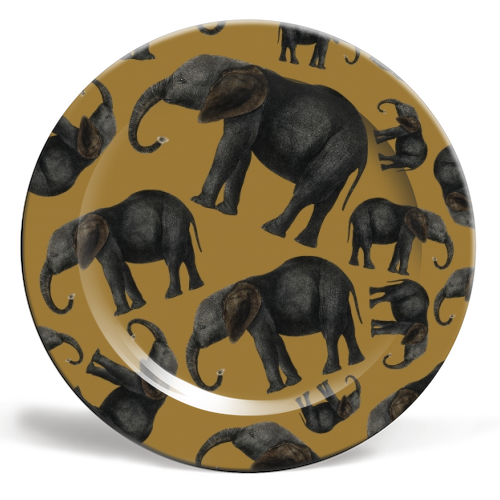 Vintage elephants - ceramic dinner plate by Cheryl Boland