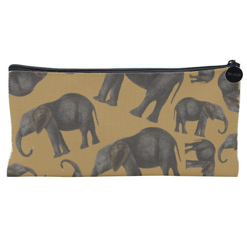 Vintage elephants - flat pencil case by Cheryl Boland