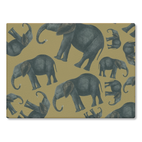 Vintage elephants - glass chopping board by Cheryl Boland