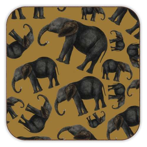 Vintage elephants - personalised beer coaster by Cheryl Boland