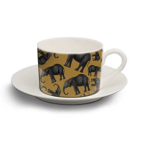Vintage elephants - personalised cup and saucer by Cheryl Boland