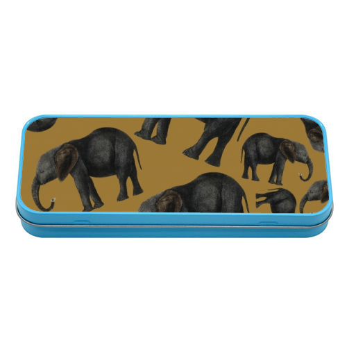 Vintage elephants - tin pencil case by Cheryl Boland