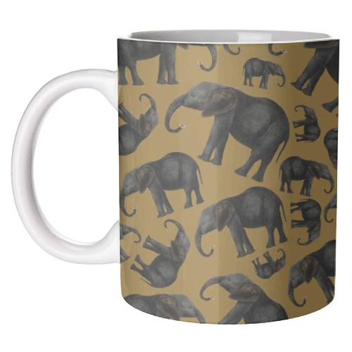 Vintage elephants - unique mug by Cheryl Boland