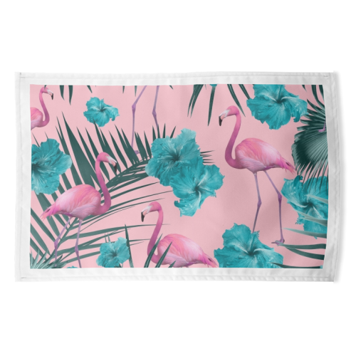 Tropical Flamingo Hibiscus Pattern #1 #tropical #decor #art - funny tea towel by Anita Bella Jantz