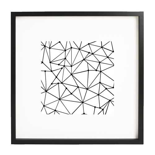Abstract Outline Black with Spots White - white/black framed print by Emeline Tate