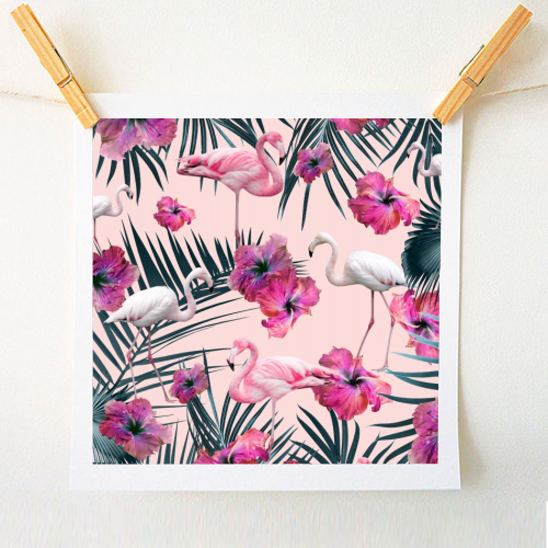 Flamingo Hibiscus Jungle Siesta #2 #tropical #decor #art - A1 - A4 art print by Anita Bella Jantz
