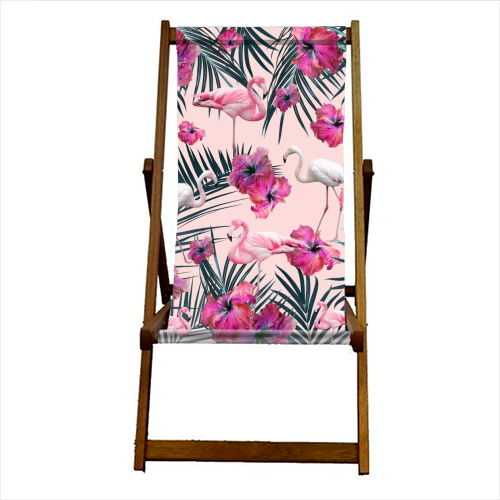 Flamingo Hibiscus Jungle Siesta #2 #tropical #decor #art - canvas deck chair by Anita Bella Jantz