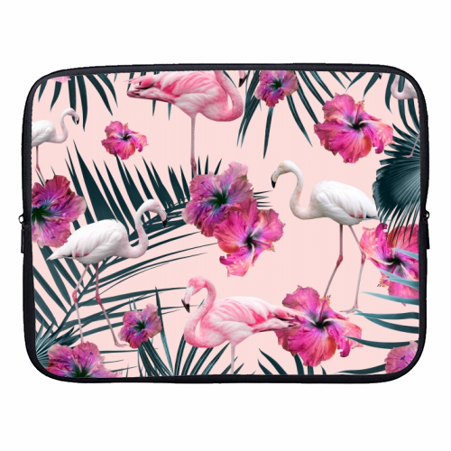 Flamingo Hibiscus Jungle Siesta #2 #tropical #decor #art - designer laptop sleeve by Anita Bella Jantz
