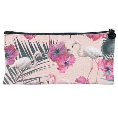 Flamingo Hibiscus Jungle Siesta #2 #tropical #decor #art - flat pencil case by Anita Bella Jantz