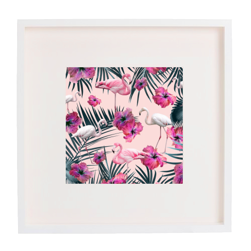 Flamingo Hibiscus Jungle Siesta #2 #tropical #decor #art - framed poster print by Anita Bella Jantz