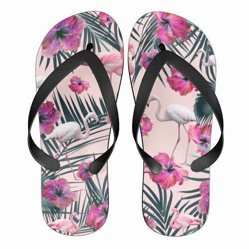 Flamingo Hibiscus Jungle Siesta #2 #tropical #decor #art - funny flip flops by Anita Bella Jantz