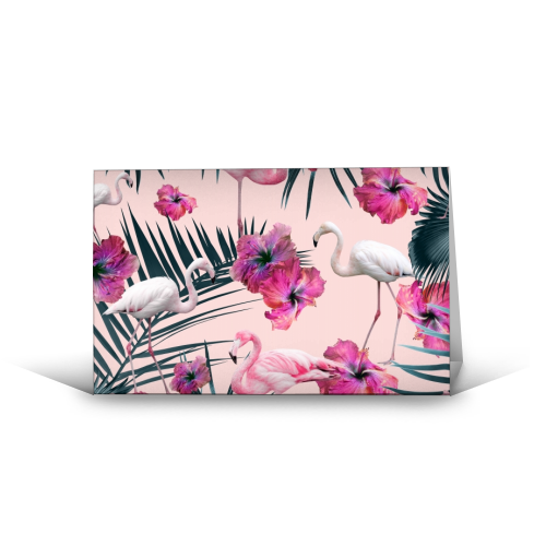 Flamingo Hibiscus Jungle Siesta #2 #tropical #decor #art - funny greeting card by Anita Bella Jantz
