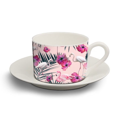 Flamingo Hibiscus Jungle Siesta #2 #tropical #decor #art - personalised cup and saucer by Anita Bella Jantz