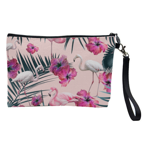 Flamingo Hibiscus Jungle Siesta #2 #tropical #decor #art - pretty makeup bag by Anita Bella Jantz
